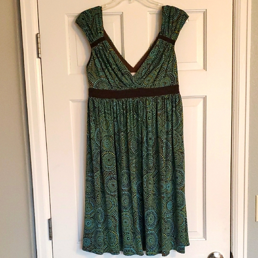 London Times Brown/green Patterned Women's Dress sz 10